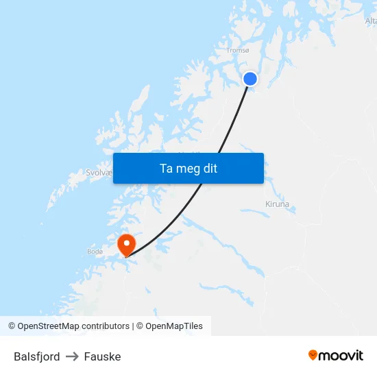 Balsfjord to Fauske map