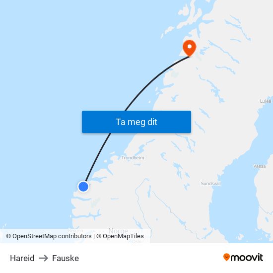 Hareid to Fauske map