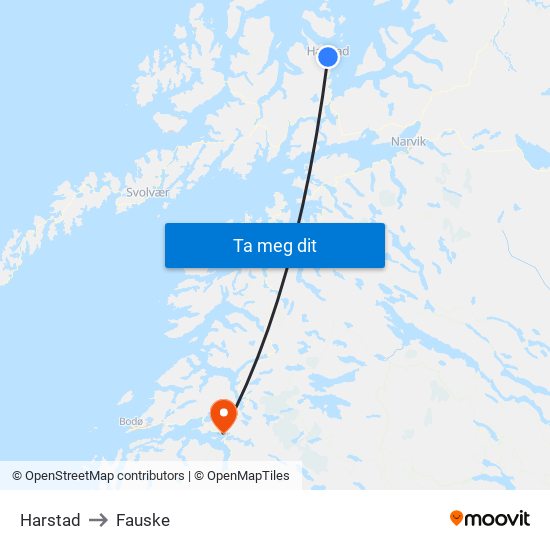 Harstad to Fauske map