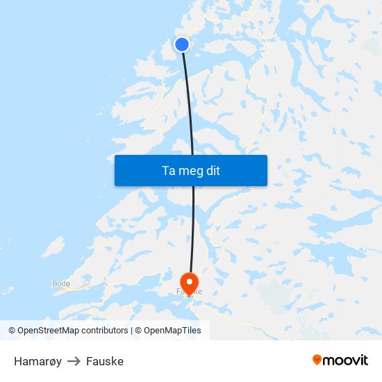 Hamarøy to Fauske map