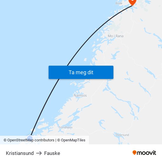 Kristiansund to Fauske map