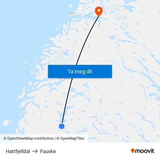 Hattfjelldal to Fauske map