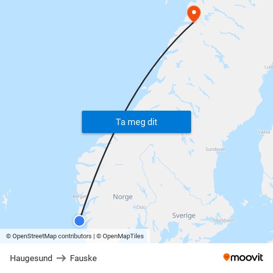 Haugesund to Fauske map
