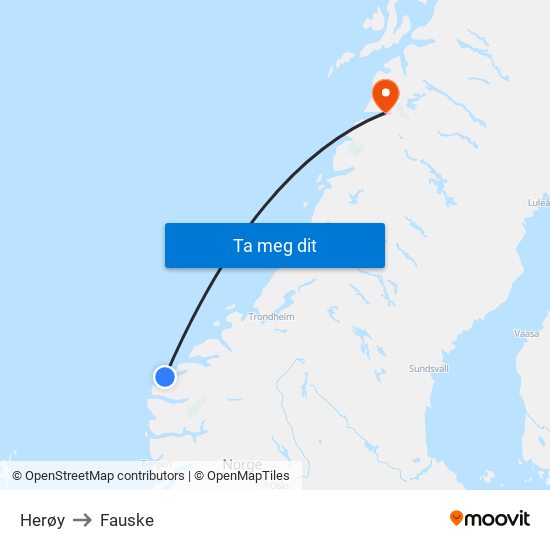 Herøy to Fauske map