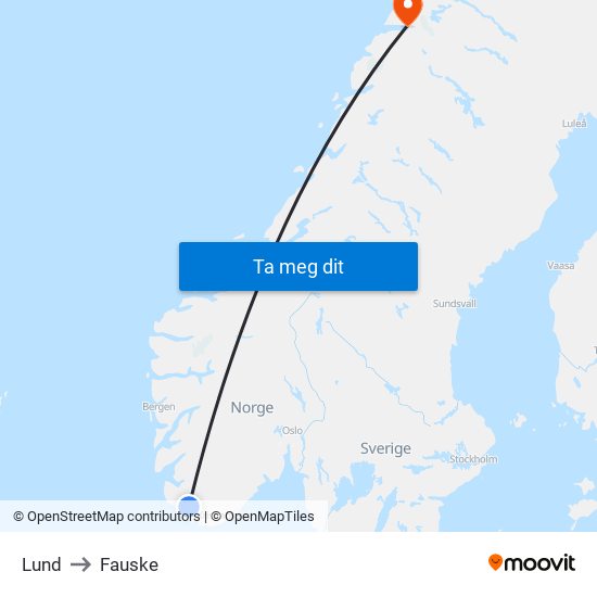 Lund to Fauske map