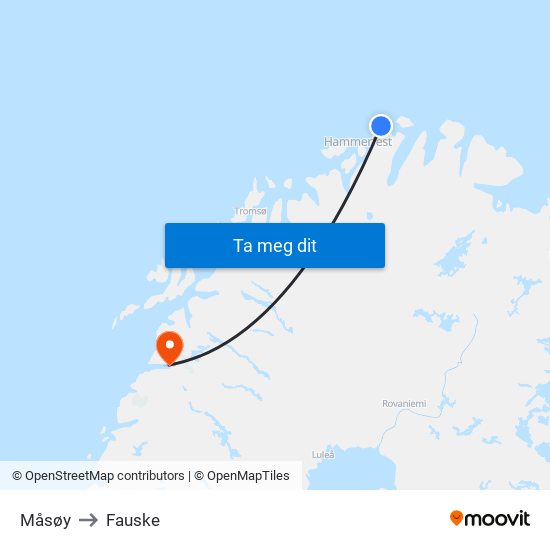 Måsøy to Fauske map