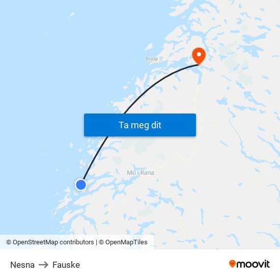 Nesna to Fauske map