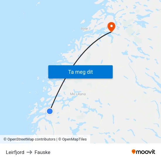 Leirfjord to Fauske map