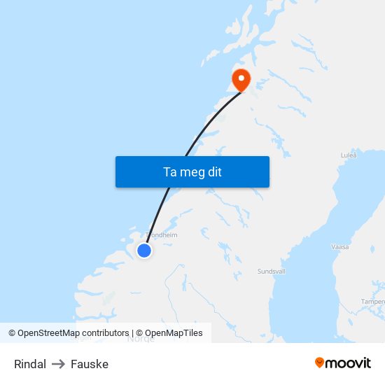 Rindal to Fauske map