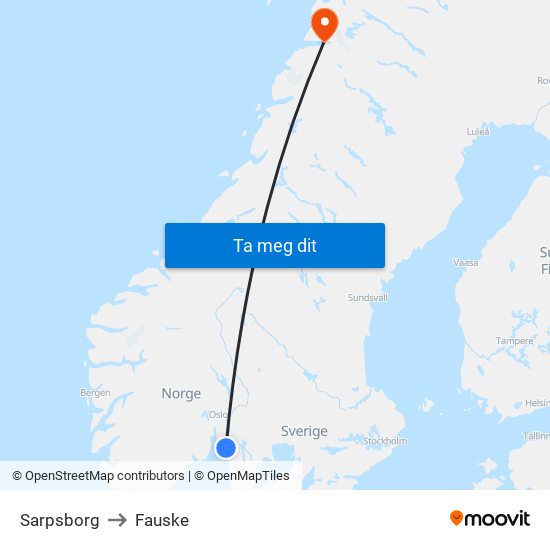 Sarpsborg to Fauske map