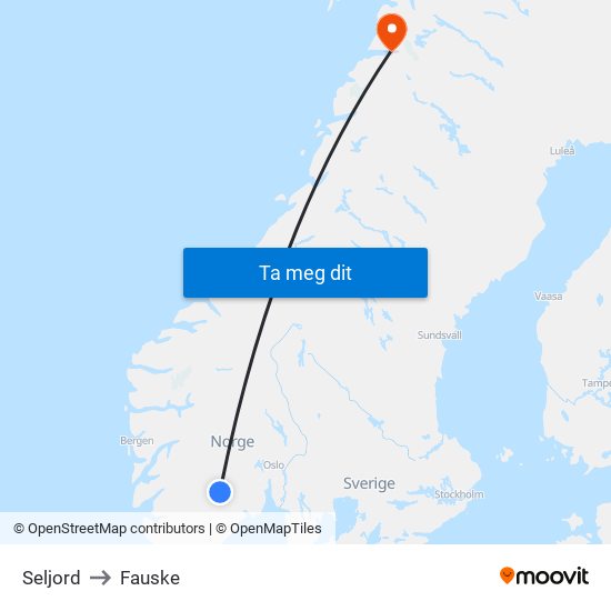 Seljord to Fauske map