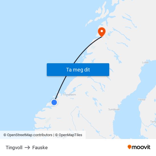 Tingvoll to Fauske map