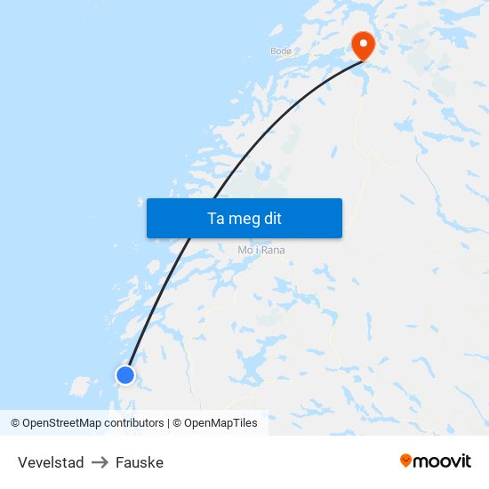 Vevelstad to Fauske map