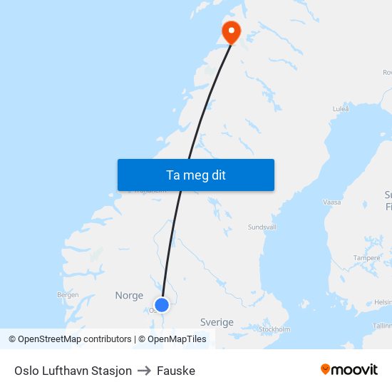 Oslo Lufthavn Stasjon to Fauske map