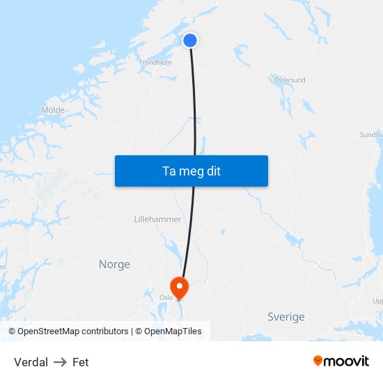 Verdal to Fet map
