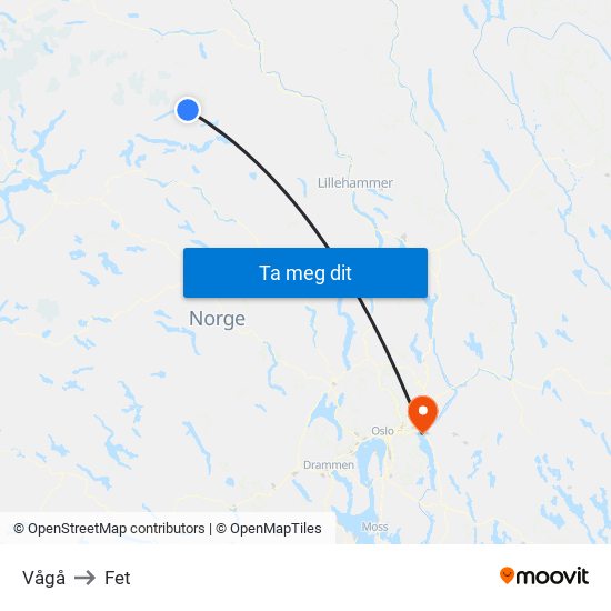 Vågå to Fet map