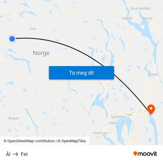Ål to Fet map
