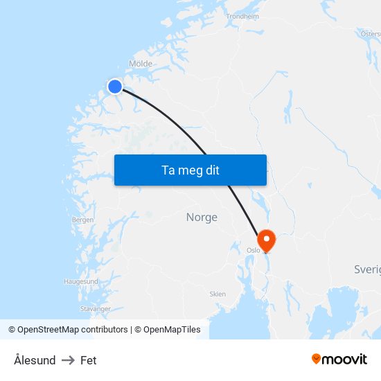 Ålesund to Fet map