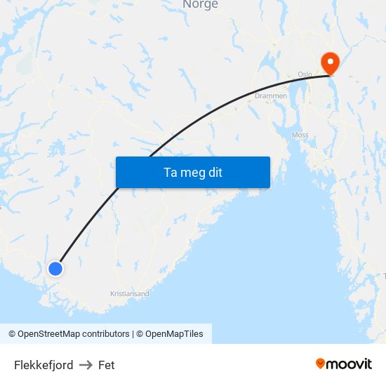 Flekkefjord to Fet map