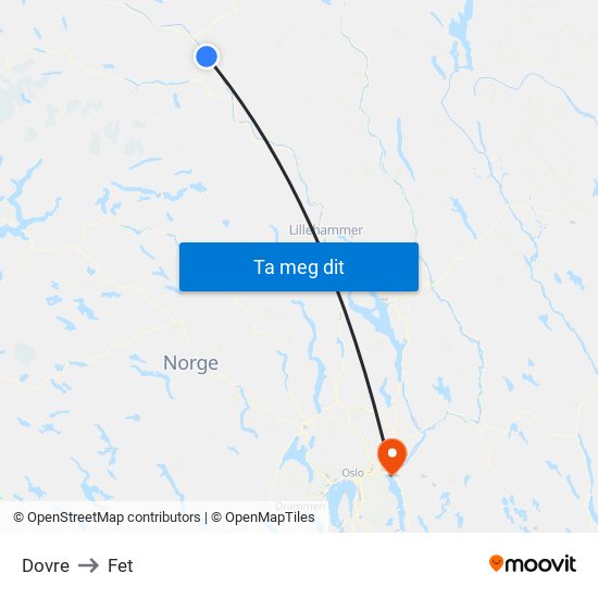 Dovre to Fet map