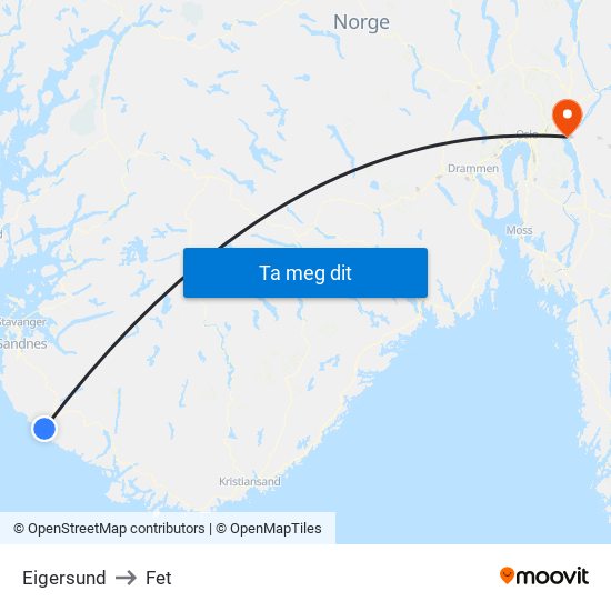 Eigersund to Fet map