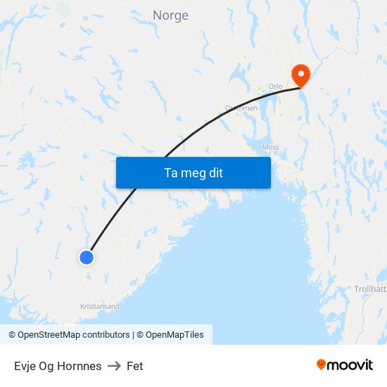 Evje Og Hornnes to Fet map