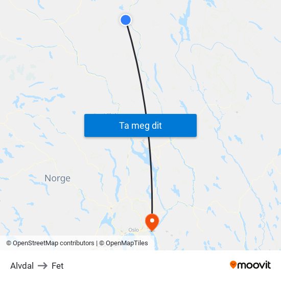 Alvdal to Fet map