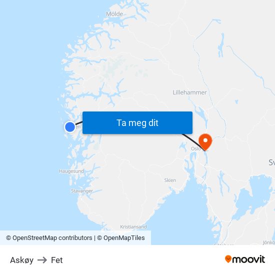 Askøy to Fet map