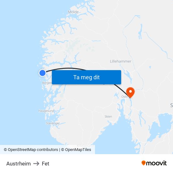 Austrheim to Fet map