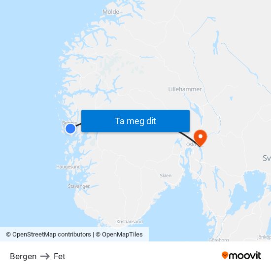 Bergen to Fet map