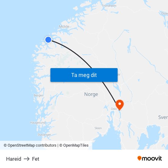 Hareid to Fet map