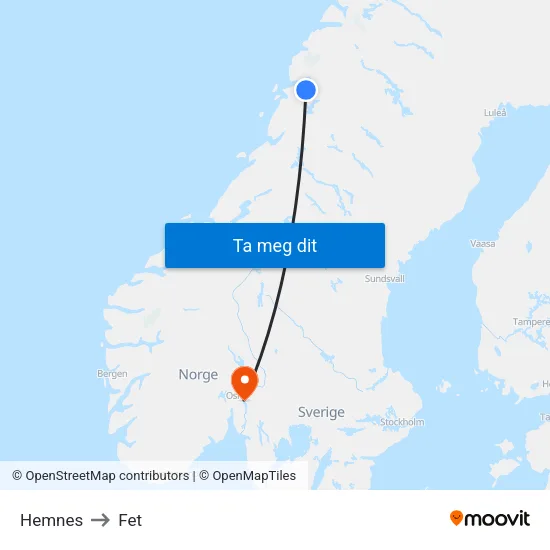 Hemnes to Fet map