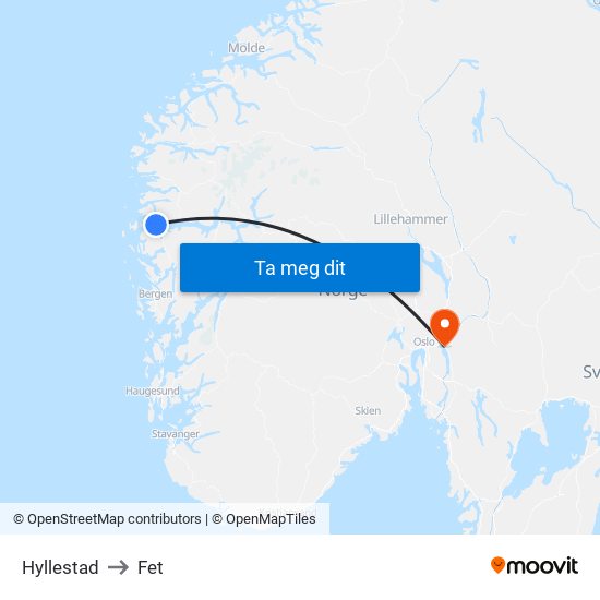Hyllestad to Fet map