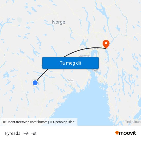 Fyresdal to Fet map