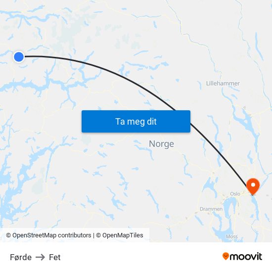 Førde to Fet map