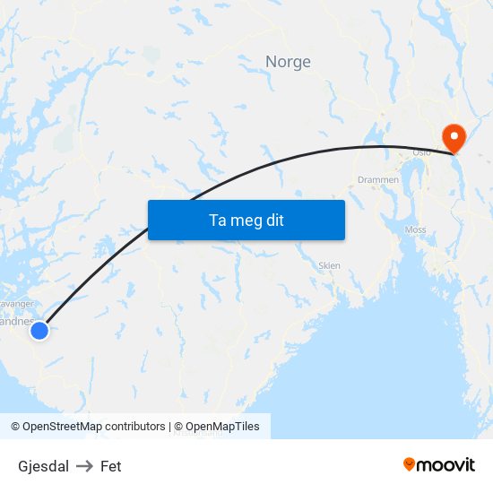 Gjesdal to Fet map