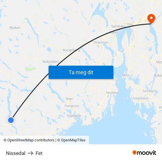 Nissedal to Fet map