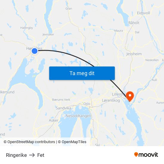 Ringerike to Fet map