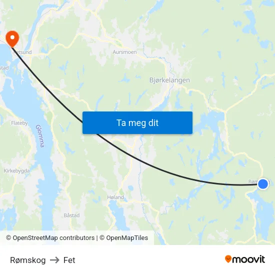 Rømskog to Fet map