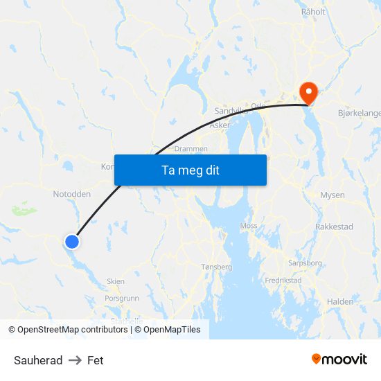 Sauherad to Fet map