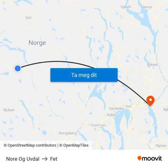 Nore Og Uvdal to Fet map