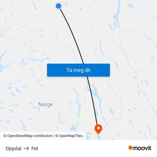 Oppdal to Fet map