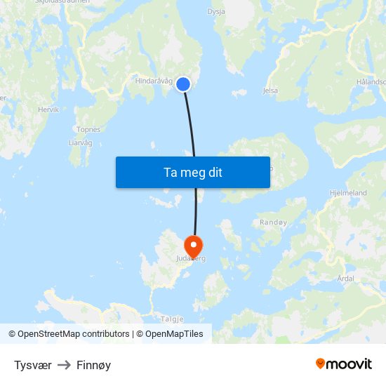 Tysvær to Finnøy map