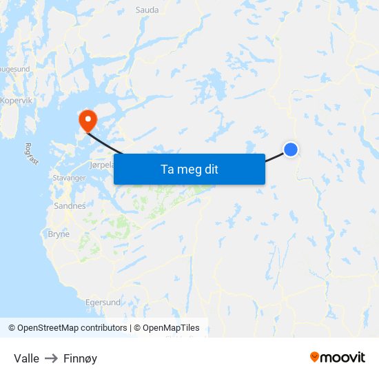 Valle to Finnøy map