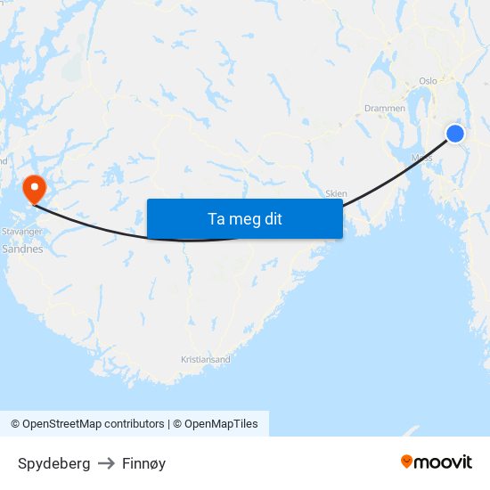 Spydeberg to Finnøy map