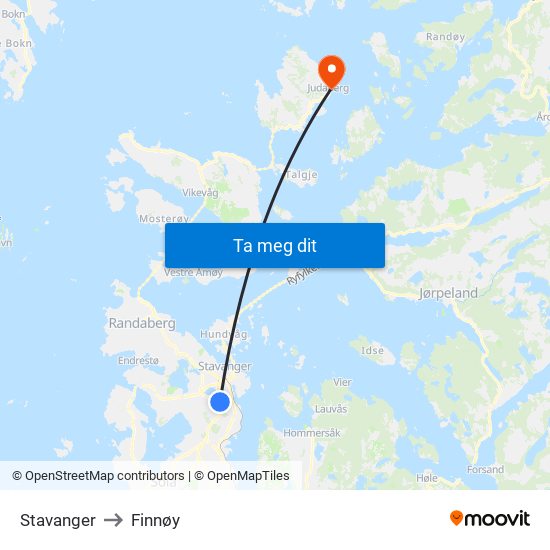 Stavanger to Finnøy map