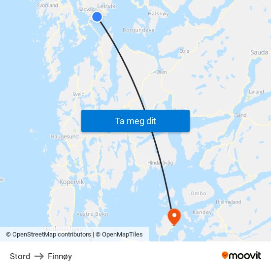 Stord to Finnøy map