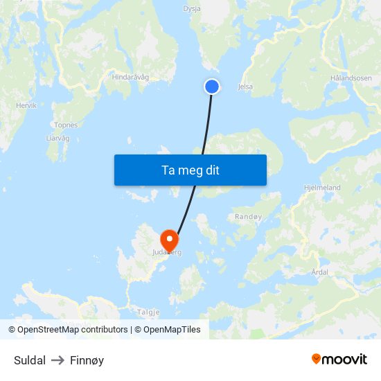 Suldal to Finnøy map