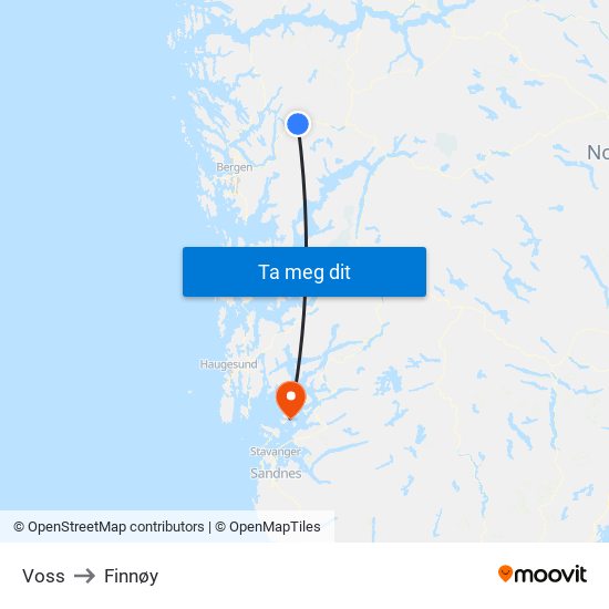 Voss to Finnøy map