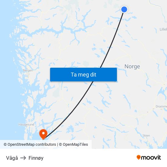 Vågå to Finnøy map